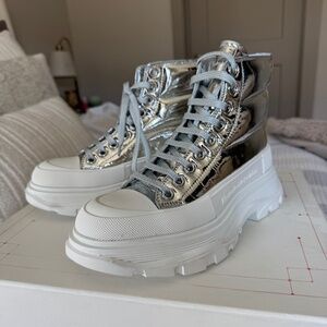 Alexander McQueen silver tread slick boots